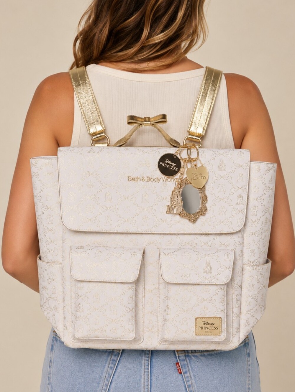 Bath & Body Works Disney Princess Backpack Cream Gold Large Limited Edition Bag